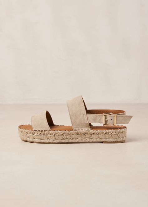 Essential to any summer wardrobe, these espadrille-inspired slingback sandals won’t let your feet down when seaside vacations roll around. They are made from beige suede leather bands and set on a 3cm jute platform sole. The adjustable back strap fastens with a squared, gold-tone buckle. Work well with linen dresses, denim shorts and everything in between. Heel height: 3cm. Suede Espadrilles, Vegan Boots, Sustainable Leather, Leather Espadrilles, Slingback Sandals, Espadrille Sandals, Slingback Sandal, Leather Care, Linen Dresses