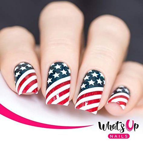 American Flag Nails, Patriotic Nail, Flag Nails, Nail Art Stencils, Patriotic Nails, American Nails, Usa Nails, Up Nails, Fourth Of July Nails