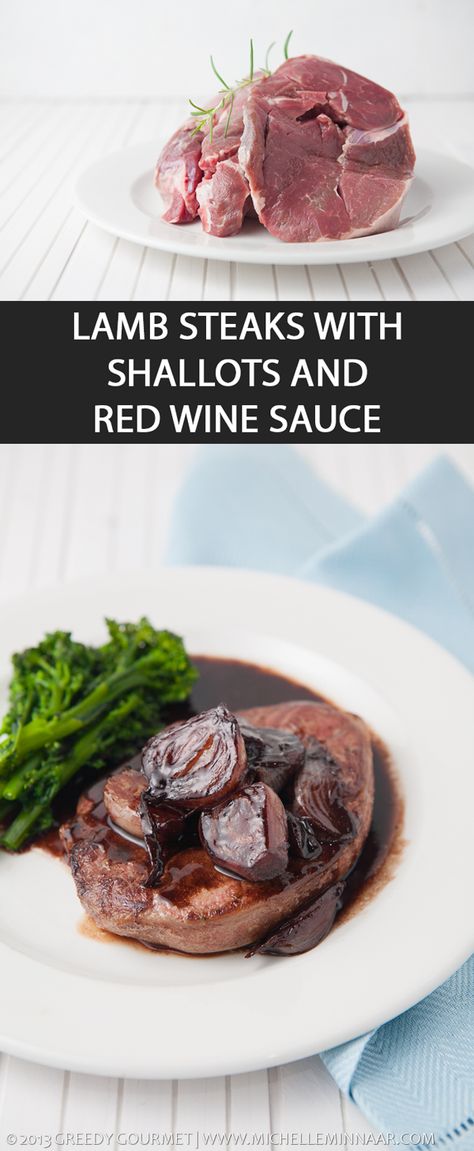 Lamb steak with shallots and red wine sauce - Lamb steaks pan-fried on medium to high heat. Served with sweet and sticky shallots, which are first fried in butter and glazed in red wine sauce. Dinner doesn't get better than this! Step-by-step instructions included. Prepare some sides to the lamb steaks such as potato mash, broccoli or other raosted vegetables.  #valentinesday #valentinesdaydinner #datenight #love #lambsteak #redwine Lamb Rump Steak Recipes, Lamb Recipes Indian, Lamb Leg Steak, Lamb Steak Recipes, Lamb Shanks Slow Cooker, Lamb Rump, Thanksgiving Dinner For Two, Lamb Steak, Seared Salmon Recipes