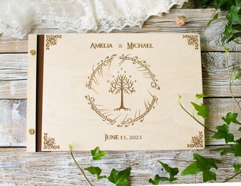 Lord of Rings A4 Wedding Guest Book Wood Wedding Album Gift for Couple Photo Book to Anniversary - Etsy Australia Decor Photobooth, Hobbit Wedding, Lord Of Rings, Lotr Wedding, Wooden Wedding Guest Book, Wood Guest Book Wedding, Wood Guest Book, Wedding Guest Books, Fantasy Wedding