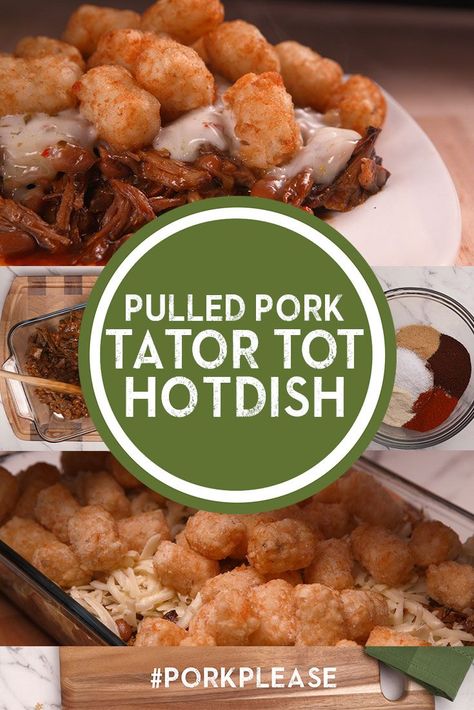 The epitome of comfort food with a (pork) kick. Pork Hotdish Recipes, Easy Hotdish Recipes, Tater Tot Hot Dish, Hotdish Recipes, Slow Cooked Pulled Pork, Pork Recipes For Dinner, Hot Dish, Supper Recipes, Pork Shoulder