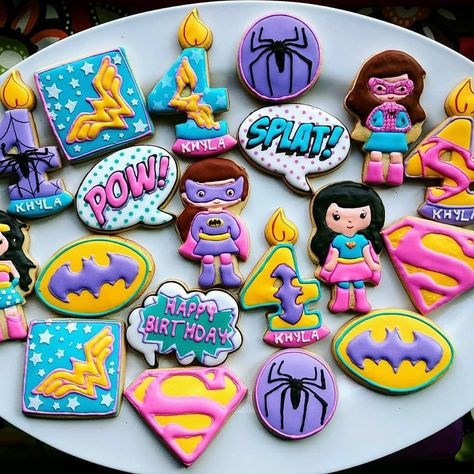 Dc Superhero Girls Party, Superhero Girls Birthday, Wonder Woman Birthday Party, Superhero Cookies, Combined Birthday Parties, Girl Superhero Party, Superhero Girl, Wonder Woman Party, Wonder Woman Birthday