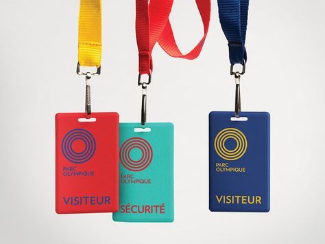 Montréal Olympic Park brand identity Mara Gourd-Mercado of Montréal-based lg2boutique. Conference Badges Design, Event Badge Design, Conference Badges, Conference Branding, Event Badges, Employees Card, Event Id, Olympic Park, Collateral Design