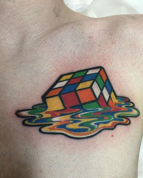 Fill In Tattoos, Fill In Tattoo Ideas, Cube Tattoo, Tattoo Fillers, 90s Tattoos, Angel Tattoos, Rubix Cube, Japanese Sleeve Tattoos, 1 Tattoo