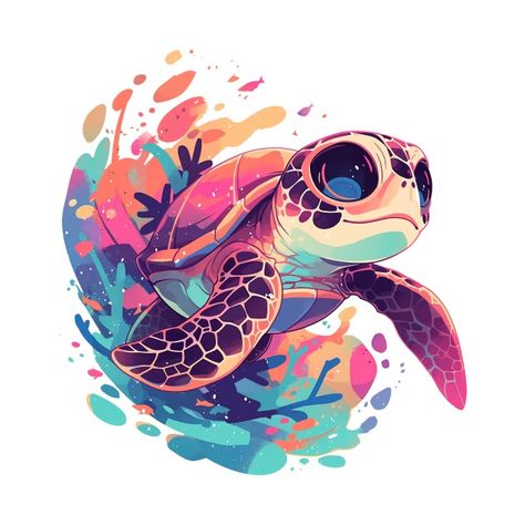 turtle - Turtle - T-Shirt | TeePublic Turtle Artwork, Sea Turtle Art, Floating In Space, Awareness Poster, Turtle Tattoo, Wood Keychain, Turtle Art, Sun Moon Stars, Island Art