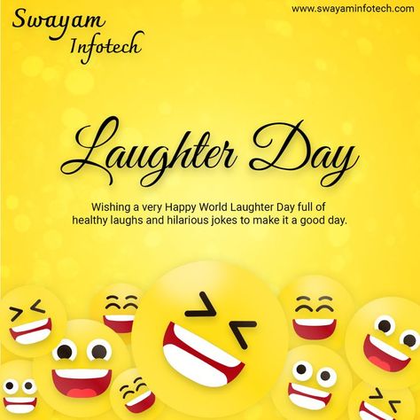 World Laughter Day is celebrated to raise awareness about laughter and its benefits to people. Laughter is the finest therapy for living a happy and healthy life. Make it a wonderful World Laughter Day by making everyone around you laugh and have a joyous life. Happy World Laughter Day! . . #worldlaughterday #happylaughterday #worldlaughterday2023 #laughter #laughoutloud #laughterclubs #spreadinghappiness #fun #happy #laugh #funny #laughter #joke #laughing #swayam #swayaminfotech Laughter Day Activities For Kids, World Laughter Day Creative Ads, Diwali For Kids, World Laughter Day, Laughter Day, Best Friend Gifs, Happy And Healthy, Day Wishes, Creative Ads