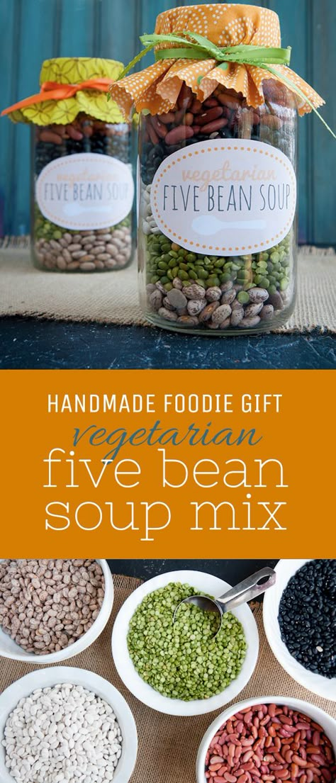 I have a treat for you guys this week! Craig and I have worked really hard over the past few days to come up with 10 handmade holiday gift ideas to post here on Wholefully and over on The Broken Plow (our homesteading, DIY and all-things-homeowner-related blog) all this week. We are huge fans of giving … Vegan Soup Mix In A Jar, 5 Bean Soup In A Jar, Bean Mix Recipe, Vegan Soup In A Jar, 5 Bean Soup Recipes, Bean Soup In A Jar, Five Bean Soup, Soup Jars, Jar Soup