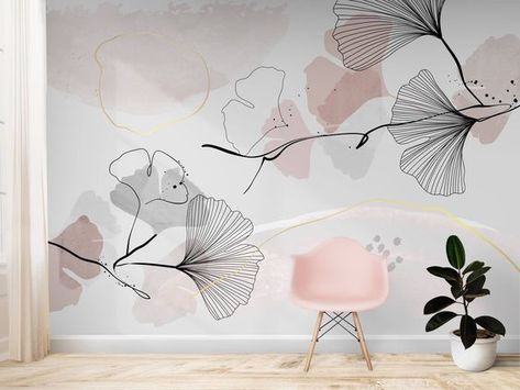 Orchid Flower Wall Mural, Floral Wall Wallpaper, Wall Mural Pattern, Wall Painting Ideas Floral, Floral Line Art Wall Mural, Diy Floral Mural, Floral Wall Mural Painting, Mural Design Wall, Interior Mural Ideas