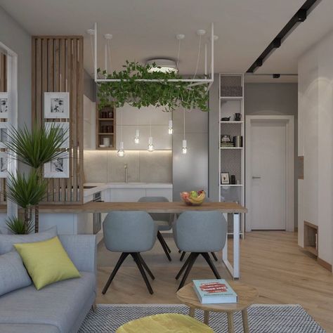 30 Sqm Studio Apartment Ideas, 45sqm Apartment Design, 20 M2 Living Room And Kitchen, Small Space Kitchen And Living Room, Partition Design Kitchen And Dining, Kitchen Interior Small Space, Small Open Plan Living Room, Small Kitchen With Dining Table, Tiny Open Kitchen And Living Room