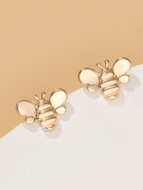 Gold Fashionable   Zinc Alloy  Stud Embellished   Jewelry Embellished Fashion, Bee Studs, Stud Style, Gold Rings Jewelry, Kids Earrings, Women's Jewelry Sets, Party Earrings, Bee Design, Design Earrings