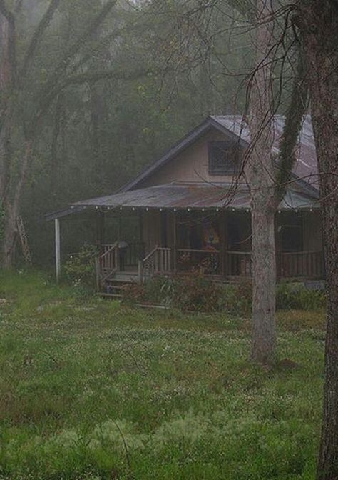 Old Farm House In The Rain A House In The Woods, Foggy Day, Cottage Cabin, Little Cabin, Tin Roof, Old Farm Houses, Cabins And Cottages, Cabin Life, Forest House