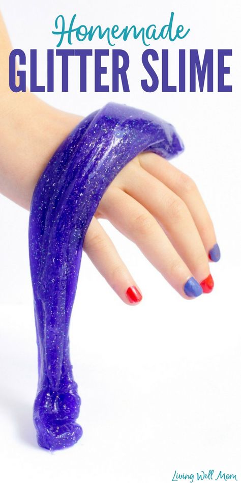 You only need 3 ingredients to make Glitter Glue Slime! Kids will love this fun, stretchy STEM activity! Glitter Glue Slime, How To Make Putty, Diy Silly Putty, Slime Kids, Simple Parenting, Homemade Glitter, Poppins Bag, Slime Ideas, Glue Slime