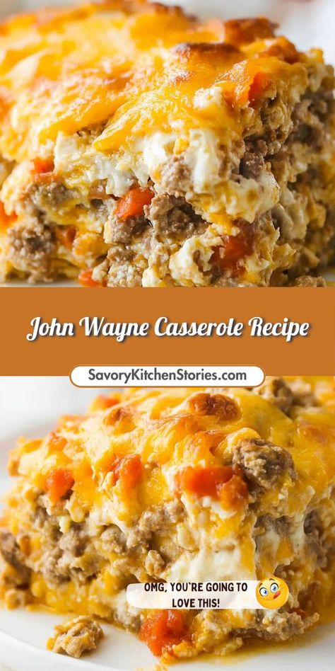 Craving a comfort food classic that’s packed with flavor? This John Wayne Casserole Recipe is the ultimate ground beef dish, perfect for busy nights. Keep this recipe handy for a quick and delicious meal any time you need a tasty solution! Easy Beef Casserole Recipes For Dinner, Quick And Easy Casseroles For Dinner, John Wayne Casserole With Cornbread, John Wayne Casserole With Biscuits, Easy Hot Dish Recipes, Half Pound Ground Beef Recipes, Nanajoe19 Recipes, Hb Meat Recipes Ground Beef, Premade Casseroles Dinners