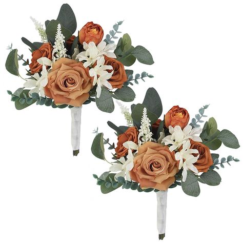 PRICES MAY VARY. Elegant Bridesmaid Duo: This set includes two enchanting burnt orange bridesmaid bouquets, designed to complement your fall wedding theme. Lifelike Artificial Flowers: Crafted with the utmost care, these bouquets feature high-quality artificial flowers that closely resemble real blooms, adding a touch of nature to your wedding. Boho Chic Design: With a boho-inspired terracotta color scheme, these bouquets bring a trendy and rustic vibe to your bridesmaids' attire. Quality Crafts Rustic Bridesmaids Bouquets, Burnt Orange Bridesmaid Bouquet, Fall Floral Bouquets Wedding, Bridesmaid Fall Bouquet, Olive Green And Burnt Orange Wedding, Wedding Bouquets For Bridesmaids, Fall Bridesmaid Bouquet, Terracotta Wedding Bouquet, Burnt Orange Wedding Theme