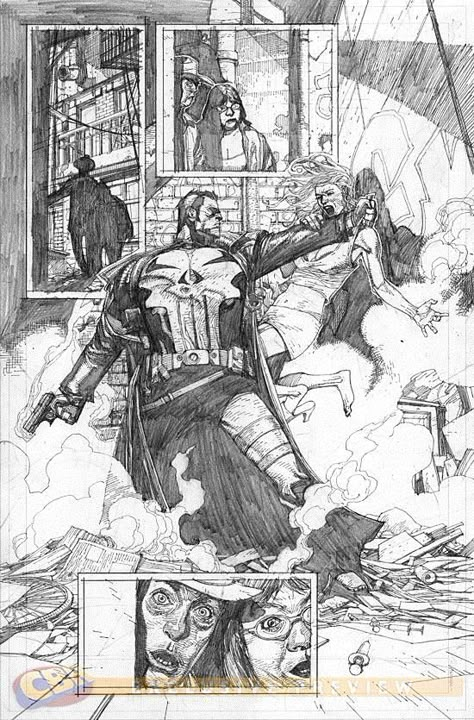 First Look At Leinil Yu's Pencils From PUNISHER: TRIAL OF THE PUNISHER #1 Leinil Yu Art, Comic Pencils, The Punisher, Comic Book Layout, Comic Layout, Graphic Novel Art, Comic Book Pages, Comic Book Artwork, Comic Drawing