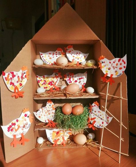 Farm Topic Ks1, Chicken Coop Craft, Cardboard Chicken Coop, Farm Themed Crafts, Farm Activities Preschool, Farm Animals Activities, Preschool Farm, Farm Theme Preschool, Farm Craft