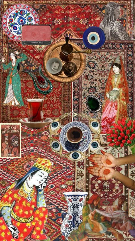 Persian Miniature Painting Iran, Turkish Aesthetic Wallpaper, Turkish Culture Aesthetic, Turkish Theme, Armenian Coffee, Middle East Art, Turkish Painting, Colour Moodboard, Turkish Aesthetic