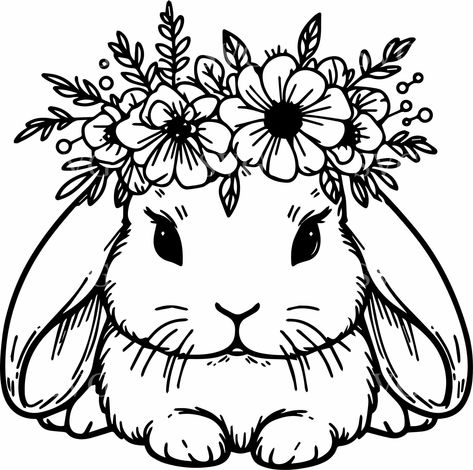 Check out our free svg files selection for the very best in unique or custom, handmade pieces from our clip art & image files shops Rabbit Svg Free, Bday Drawings, Rabbit With Flower Crown, Spring Drawings, Woodland Animals Svg, Décoration Diy, Nature Svg, Bunny Clipart, Spring Svg