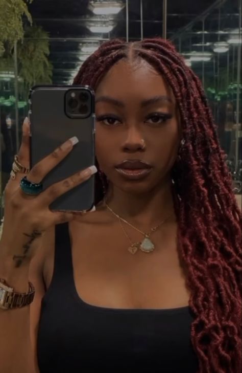 Red Goddess Locs, Red Butterfly Locs, Red Boho Braids, Red Faux Locs, 4b Hairstyles, Red Box Braids, Future Hairstyles, Cornrows Hairstyles, Box Braid Hair