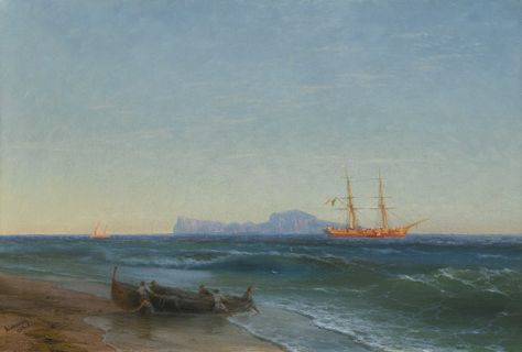 Ivan Konstantinovich Aivazovsky (Russian, 1817-1900), View of Capri, 1878, Private Collection Ivan Konstantinovich Aivazovsky, Ivan Konstantinovich, Ivan Aivazovsky, Marine Artist, Retro Illustrations, 19th Century Art, Ship Paintings, Fine Art Landscape, Piet Mondrian