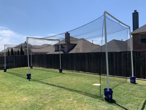 Softball Backyard Ideas, Building A Batting Cage, Baseball Cage Backyard, Outdoor Batting Cage, At Home Batting Cage, Backyard Batting Cage Diy, Sports Backyard Ideas, Diy Backstop Baseball, Baseball Backyard Ideas