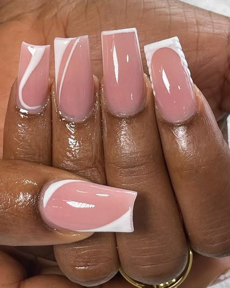 Afia’s Nail salon🇬🇭🇬🇭 on Instagram: "French 🤍🤍🤍" Girly Acrylic Nails French Tip, Bubble French Tip Nails, French Tip Designs Square, Pink French Tip Nails Aesthetic, Black Girls French Tip Nails, French Tip Ideas Nails Design, Milan Nails, Pink French Nails Black Women, Different French Tips