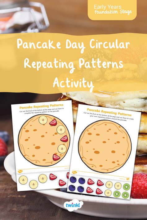 How can EYFS children solve pancake maths problems? EYFS children will love continuing and creating repeating patterns in this fun pancake activity. Pancake Pancake Eric Carle Activities, Pancake Activities For Kids, Pancake Craft Preschool, Pancake Activities For Preschool, Pancake Crafts For Kids, Pancakes Pancakes Eric Carle, Pancake Day Activities For Children, Pancake Day Maths, Pancake Day Eyfs Activities