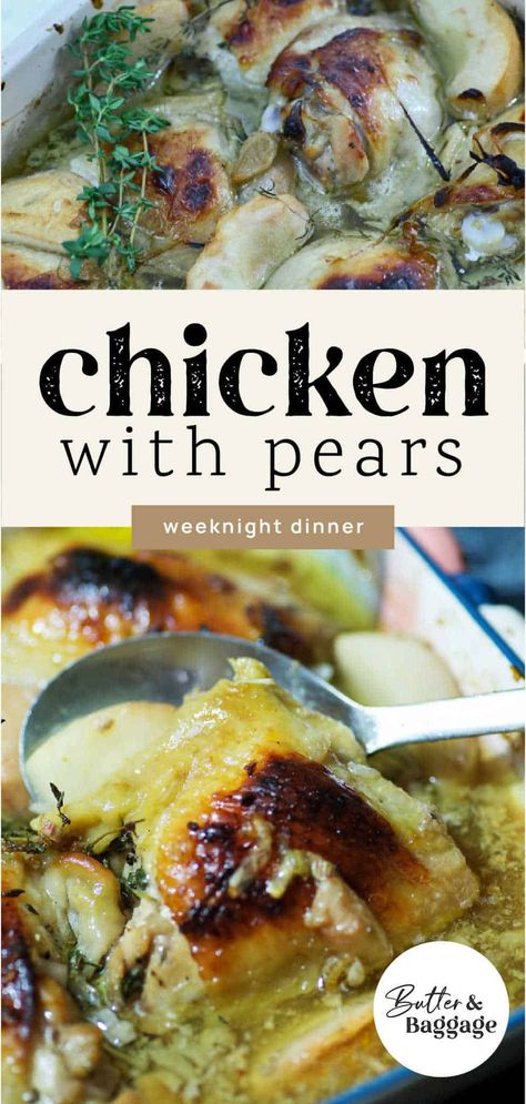 Chicken With Pears Recipes, Pear And Chicken Recipes, Chicken Pear Recipes, Pear Chicken Recipes, Savory Pears Recipes, Pear Entree Recipes, Chicken And Pears Recipes, Savory Pear Dishes, Cooking With Pears