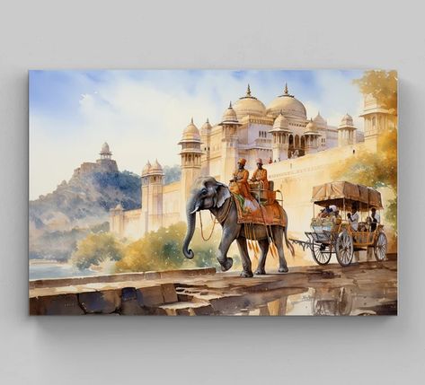 AntarmadaArtPrints - Etsy Canada Watercolor Scenery Painting, India Landscape, Watercolor Indian, India Poster, Watercolor Scenery, Painted Wallpaper, Indian Artwork, India Painting, Art Large Canvas