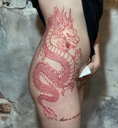 Dragon Stomach Tattoo, Red Japanese Dragon, Cute Thigh Tattoos, Red Dragon Tattoo, Chinese Dragon Tattoos, Japanese Dragon Tattoo, Dragon Tattoo For Women, Japanese Dragon Tattoos, Hip Tattoos Women