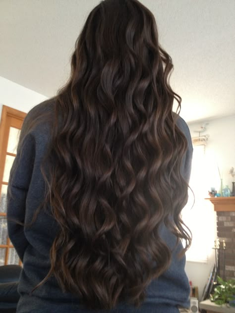 Only took 1.5 hours, but still LOVE the way it looks! Curly Vintage Hair, Long Dark Brown Wavy Hair, Shiny Wavy Hair, Long Shiny Hair, Sleek Hairstyles, Long Wavy Hair, Hair Inspo Color, Dark Brown Hair, Dream Hair