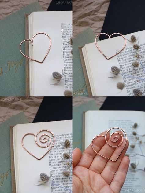 Wire bookmark, Heart, paper clip, wire wrapped, gift for booklover, for kids, for friend, notebook accessories, metal bookmark, party favors Heart Paper Clip, Wire Bookmarks, Copper Wire Crafts, Wire Letters, Copper Wire Art, Wire Jewelry Patterns, Jw Pioneer Gifts, Heart Bookmark, Heart Paper