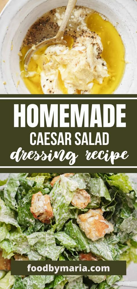 Homemade Caesar Salad Dressing Recipe. This really easy recipe for a homemade caesar salad dressing recipe can be made even by the most novice vegan chef. This dressing is everything you love about caesar salad dressing. It’s creamy, it’s flavorful, and delicious when served on a salad with parmesan and crotons! Cesar Salad Dressing Creamy, Caesar Dressing With Capers, Home Made Cesar Salad, Ceasar Salad Dressing Healthy, Easy Vegan Caesar Dressing, Diy Caesar Salad, Ceasar Salad For A Party, Real Ceasar Salad Dressing, Vegetarian Ceaser Dressing