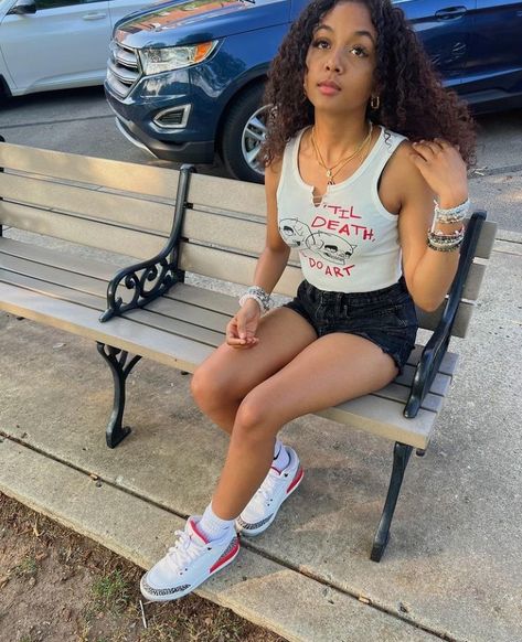 Cardinal Red 3s Outfit Ideas, Summer Outfits Jordans, Jordans Outfit Black Women, Red Jordan 3 Outfit Women, Cardinal Red 3s Outfit, Red Jordan 3 Outfit, Jordan 3s Outfit Women, Fire Red 3s Outfit, Jordan 3 Outfit Women