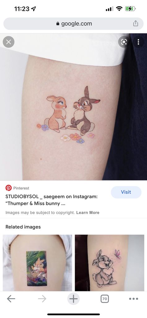 Thumper And Miss Bunny Tattoo, Miss Bunny Tattoo, Panpan Disney, Thumper Tattoo, Tat Inspiration, Bunny Tattoo, Miss Bunny, Bunny Tattoos, Anchor Tattoos