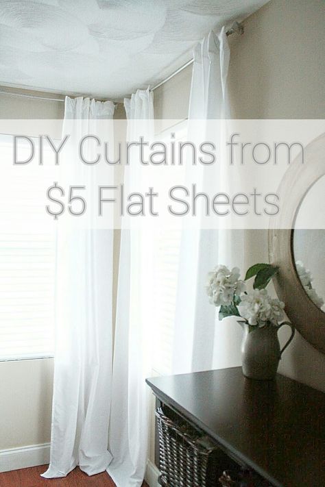 How to make Back-Tab Window Panels From A Flat Sheet - FEARFULLY & WONDERFULLY MADE Diy Curtains Ideas Bedroom, Flat Sheet Curtains, Vanderpump Villa, Sheet Curtains, Fearfully Wonderfully Made, Villa Rosa, Lisa Vanderpump, Tab Curtains, Drop Cloth Curtains