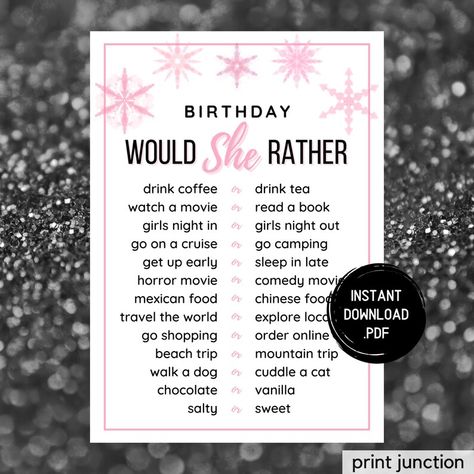 Would She Rather Who Knows the Birthday Girl Best How Well - Etsy Canada Printable Birthday Games, 30th Birthday Games, 1st Birthday Party Games, Latest Horror Movies, Adult Birthday Party Games, Would She Rather, Game Birthday, Printable Game, Winter Birthday