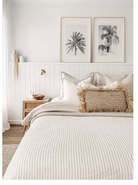 Modern Farm Bedroom, Neutral Coastal Bedroom, Farm Bedroom, Costal Bedroom, Pom Pom Throw, Ocean Room, Feature Wall Bedroom, Beach House Bedroom, Coastal Bedroom