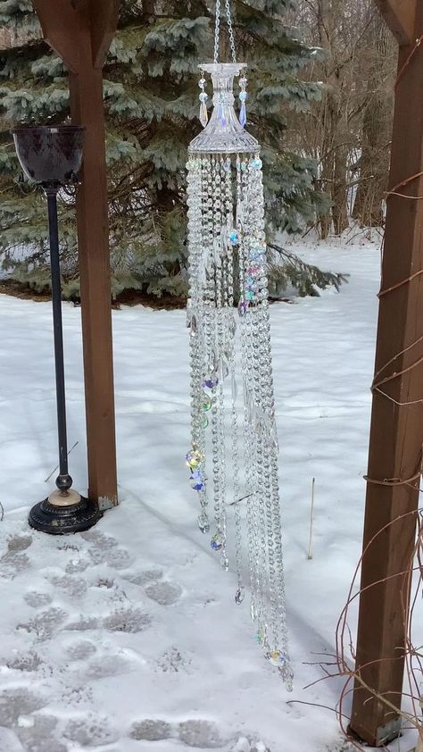 50" Long Crystal Mobile [Video] in 2022 | Diy wind chimes, Wind chimes homemade, Suncatcher diy Crystal Hanging Diy, Crystal Mobile Diy, Hanging Crystals Diy, Yard Decoration Ideas, Home Decor Business, Crystal Suncatchers Diy, Wind Chimes Homemade, Crystal Mobile, Lights For Garden