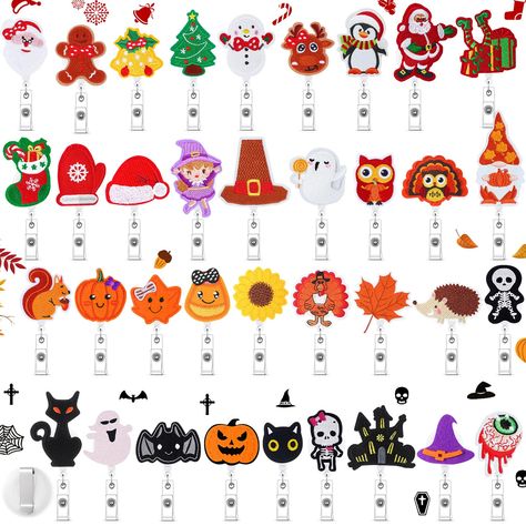 PRICES MAY VARY. Sufficient and Various: you will receive 36 pieces of holiday retractable badge holders in different designs, enough quantity and different styles to satisfy your use and replacement requirements in daily life, and you can share them with others Cute Design: our name badge clips adopt holiday theme, including Halloween, Thanksgiving Day and Christmas more, featuring festival elements, such as maple leaf, pumpkin, skull, pumpkin, Santa Claus and so on, delicate and lovely, full o Leaf Pumpkin, Felt Name, Pumpkin Skull, Skull Pumpkin, Nurse Badge Holders, Retractable Badge Holder, Nurse Badge Reel, Holiday Theme, Name Badges