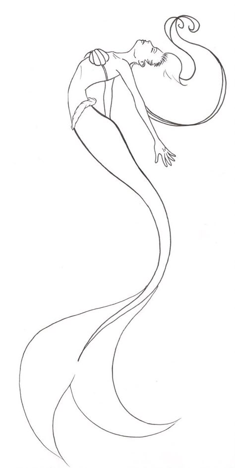 Little Mermaid - Free by ~TheRaineDrop on deviantART sirena Mairmaid Drawing, Mermaid Tattoo Designs Simple, Mermaid Tattoo Outline, Mermaid Sketch Simple, Mermaid Outline Drawing, Mermaid Tattoo Designs Sketches, Swimming Poses Drawing, Mermaid Swimming Drawing, Mermaid Tail Tattoo Simple