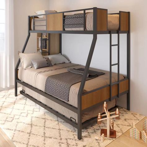 Bunk Beds With Trundle, Beds With Trundle, Metal Bunk Bed, Twin Over Full Bunk Bed, Full Bunk Bed, Modern Bed Frame, Bed With Trundle, Bunk Bed With Trundle, Metal Bunk Beds