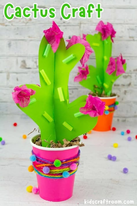 Mexico Theme Preschool, 3d Art And Craft, Desert Crafts For Kids, Cactus Art Project, Encanto Crafts For Kids, Encanto Arts And Crafts, Mexico Art Projects For Kids, Desert Art Projects For Kids, Cactus Crafts For Toddlers