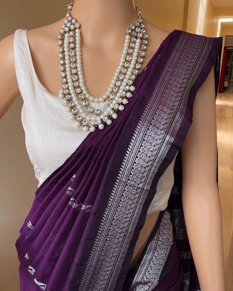 Www.thejacouture.in > cotton silk sarees silver border. > Dark wine cotton silk saree with silver Border. . Saree Description: Dark wine cotton silk saree with silver zari border and butta all over. Comes with running blouse. Saree height: 46 inches. Saree length: 5.5 meters. Blouse : 80cm Care: Normal wash. priced: 1450/- INR Delivery time Duration: * Domestic in 4 to 6 working days. * International in 10 to 15 days Courier partner: Delhivery and Dtdc. . . For for details and query d... Silver Border Saree, Silk Saree With Silver Zari, Cotton Silk Saree, Border Saree, Blouse Saree, Easy Trendy Outfits, Neck Piece, Brown Girl, Saree Styles