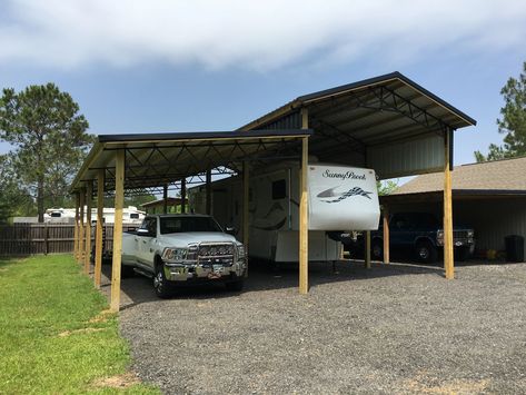 rv covers boat covers Rv Pole Barn Ideas, Rv Shelter Ideas, Rv Covered Parking, Toy Hauler Living, Camper Shed, Rv Shed, Rv Decks, Porch For Camper, Small Barn Plans