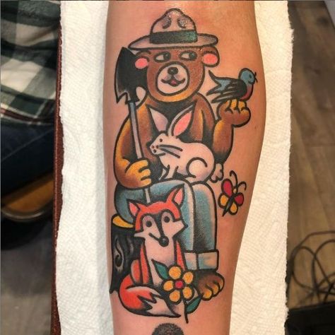 Bear Line Tattoo, The Bear Tattoo, Dan Santoro, Smokey The Bear, Smokey Bear, Smokey The Bears, Initial Tattoo, Bear Tattoo, American House