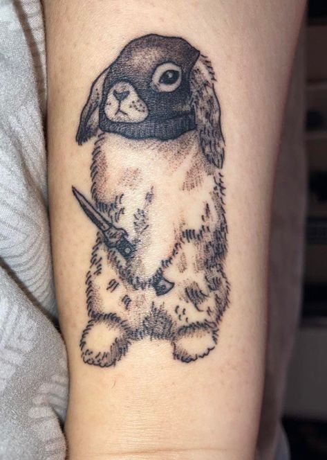 Funny Bunny Tattoo, Edgy Bunny Tattoo, Scary Bunny Tattoo, Scary Rabbit Tattoo, Dutch Bunny Tattoo, Bunnie Tattoos, Two Headed Bunny Tattoo, Bunny Head Tattoo, Evil Bunny Tattoo