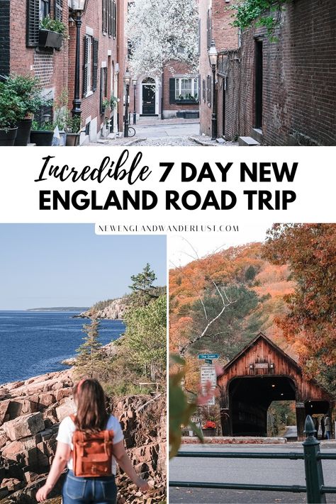 Dreaming of a New England road trip? This 7 day itinerary guide covers everything from picturesque coastal towns in Maine and Massachusetts to the rolling hills of Vermont and New Hampshire’s White Mountains. Also see places like Acadia National Park, Boston, and so many more gems! Explore scenic byways, historic landmarks, and cozy villages on this incredible journey through the best parts of New England. Plus, enjoy insider tips, amazing places to stay & best seafood spots! Maine Vermont New Hampshire Road Trip, Road Trip New England, New England Travel Fall, New England Trip Itinerary, Northeast Usa Road Trip, Northeast Vacation Ideas, New Hampshire Vacation, Northeast Road Trip Summer, New England Summer Vacation