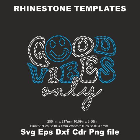 Good Vibes Only Rhinestone Template SVG,Rhinestone,Tshirt Svg Gift,T shirt ss10 Hotfix design Cricut silhouette Rhinestone cuttable Svg The design is versatile and can be easily adapted to suit any clothing type. You can use it in clothes such as t-shirts, evening wear, dresses, trousers, jeans, leggings. You can wear it as seen in the image or divide the pattern into four parts and use them separately to create a series of stunning outfits. Thank you for your purchase, please read below, if you Hotfix Designs, Rhinestone Shirt Designs, Rhinestone Tshirts, Gents Shirts, Rhinestone Designs Templates, Tshirt Svg, T Shirt Svg, Bead Embroidery Patterns, Hot Fix