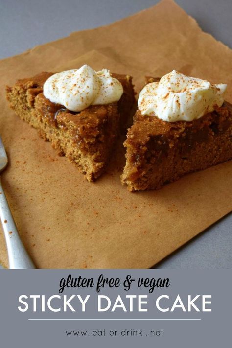 Stick date cake is a warm and flavorful gluten free cake. Perfect spiced cake for Fall that's completely vegan and gluten free. #veganspicedcake #veganfallrecipes #glutenfreefallrecipes #glutenfreecake Maple Syrup Caramel, Sticky Date Cake, Gf Cake, Gluten Free Coffee Cake, Dairy Free Whipped Cream, Maple Caramel, Spiced Cake, Sticky Date, Cake Gluten Free